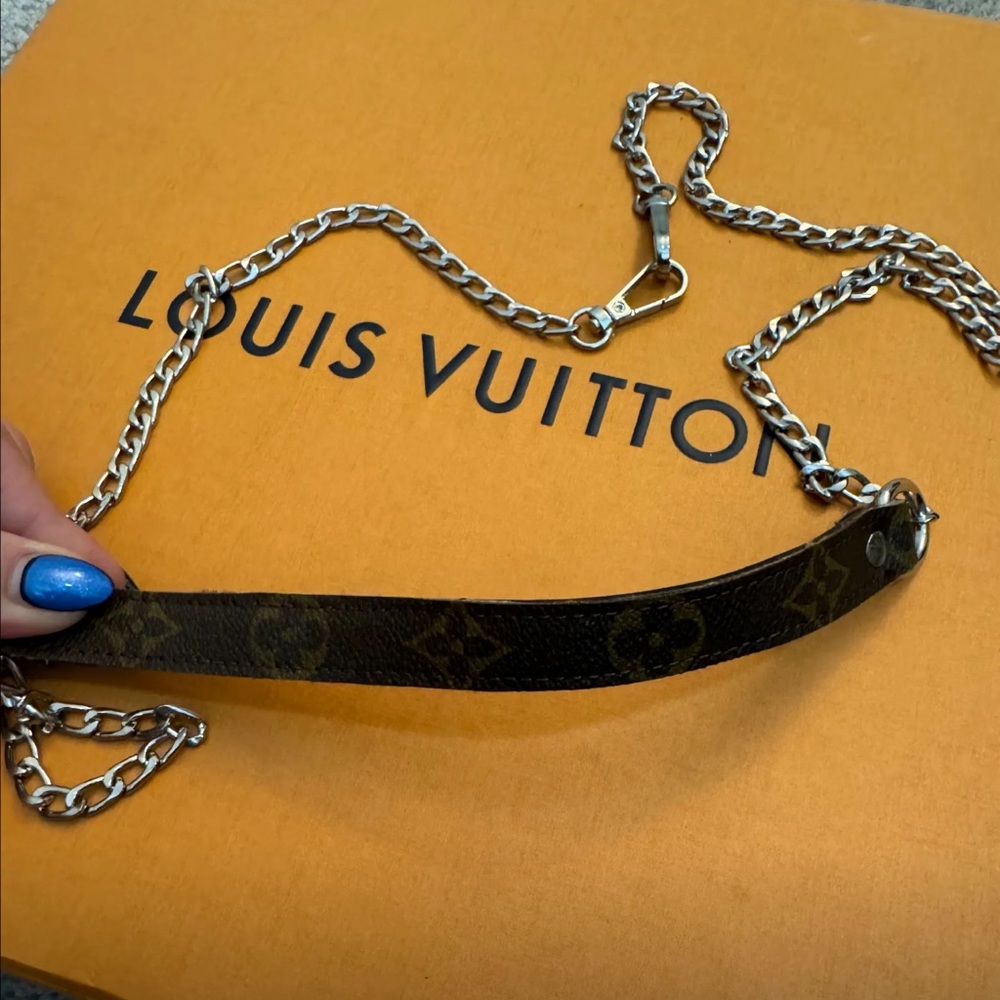 Custom purse strap on unbranded silver chain